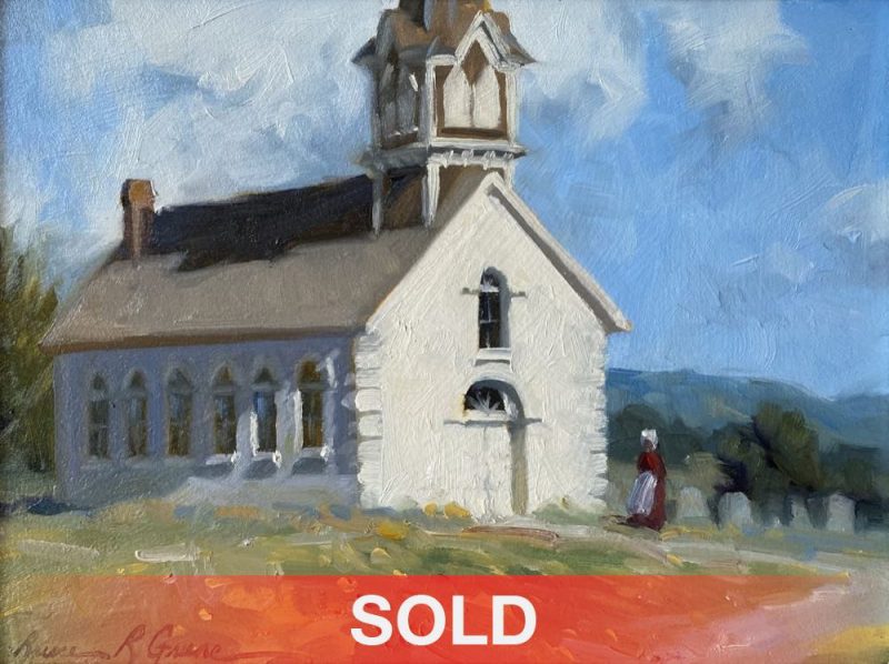 Bruce Greene St. Olaf's church school building architecture architectural western oil painting sold