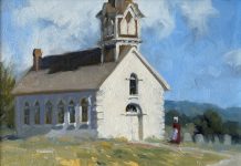 Bruce Greene St. Olaf's church school building architecture architectural western oil painting