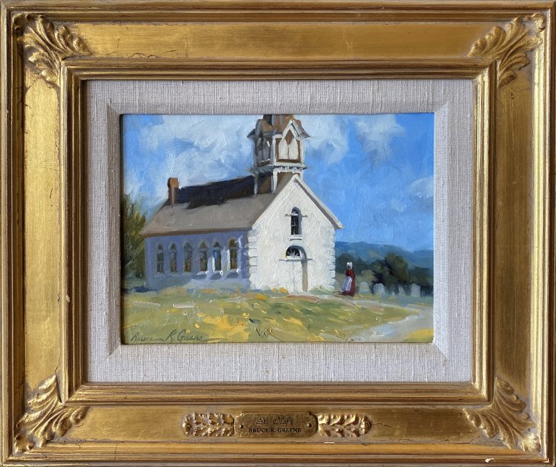 Bruce Greene St. Olaf's church school building architecture architectural western oil painting framed