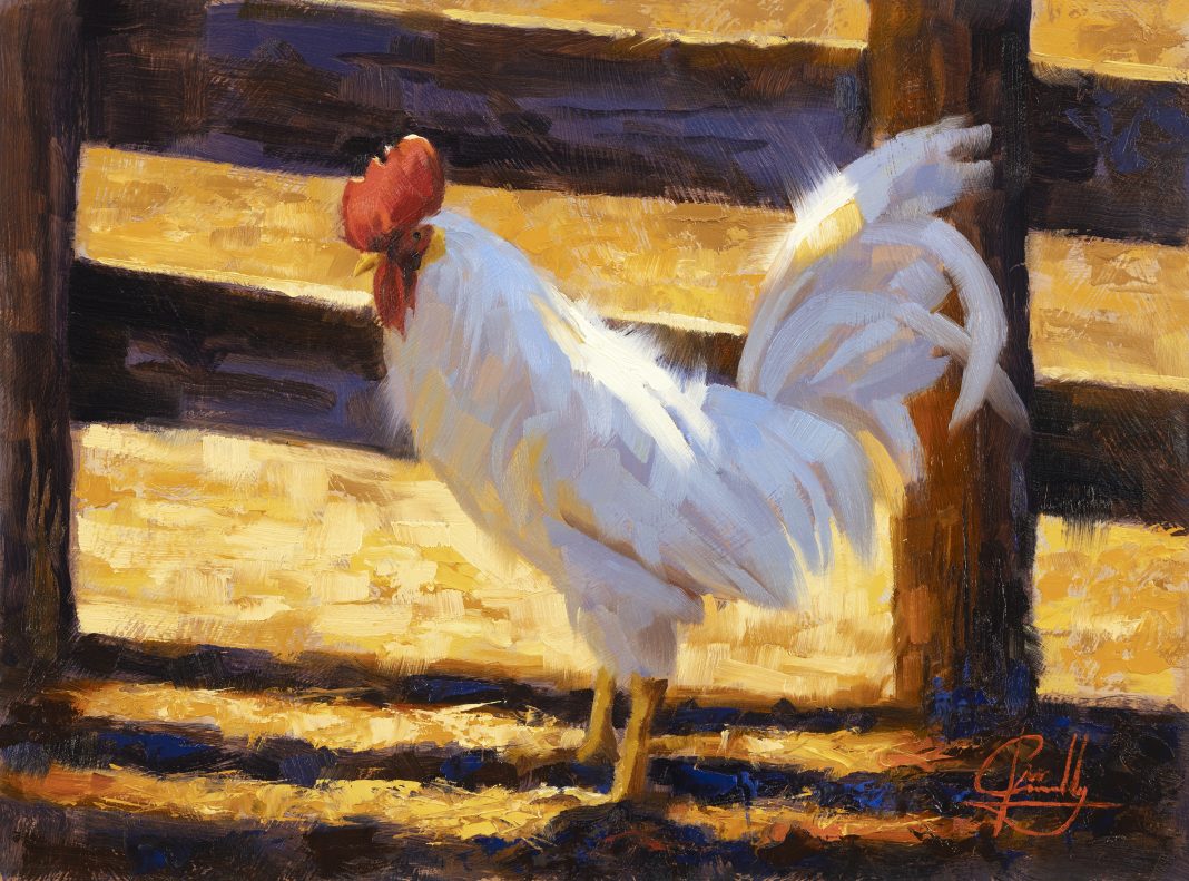 Jim Connelly Crime Boss chicken western oil painting