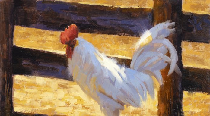 Jim Connelly Crime Boss chicken western oil painting