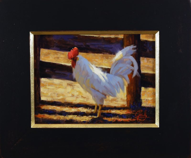 Jim Connelly Crime Boss chicken western oil painting framed