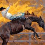 Jim Connelly Fire Storm bucking horse cowboy action western landscape oil painting