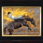 Jim Connelly Fire Storm bucking horse cowboy action western landscape oil painting framed