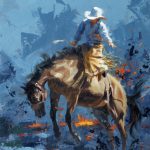 Jim Connelly Fired Up bucking horse cowboy action western landscape oil painting