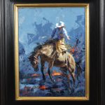 Jim Connelly Fired Up bucking horse cowboy action western landscape oil painting framed