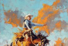 Jim Connelly Fulmination bucking horse cowboy action western landscape oil painting