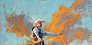Jim Connelly Fulmination bucking horse cowboy action western landscape oil painting