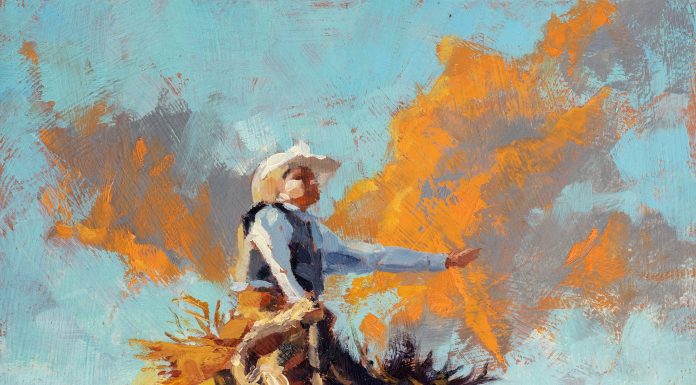 Jim Connelly Fulmination bucking horse cowboy action western landscape oil painting