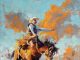 Jim Connelly Fulmination bucking horse cowboy action western landscape oil painting