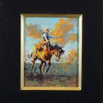 Jim Connelly Fulmination bucking horse cowboy action western landscape oil painting framed