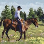 Jim Connelly Ken cowboy horse saddle western landscape oil painting