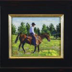 Jim Connelly Ken cowboy horse saddle western landscape oil painting framed