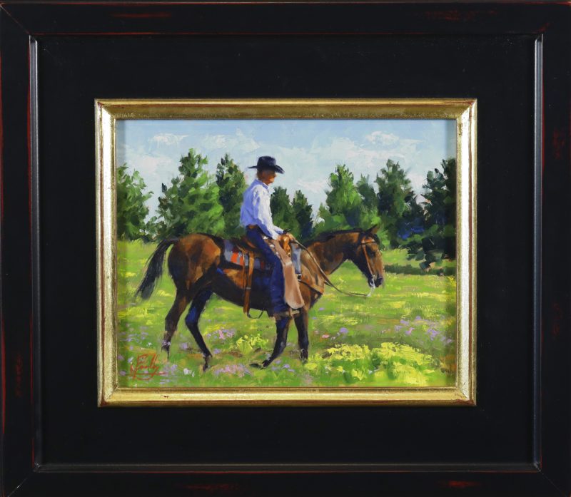 Jim Connelly Ken cowboy horse saddle western landscape oil painting framed