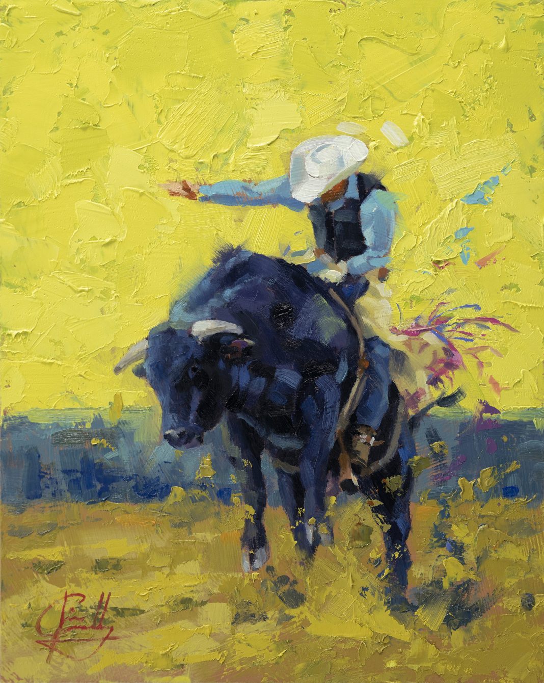 Jim Connelly Mr. Sunshine cowboy bucking bull rider western oil painting