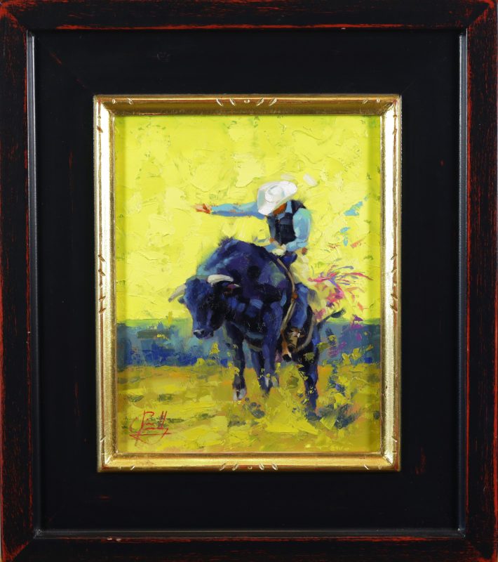 Jim Connelly Mr. Sunshine cowboy bucking bull rider western oil painting framed