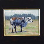 Jim Connelly Old George bull cow ranch farm western landscape oil painting framed