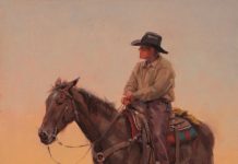 Jim Connelly Room With A View cowboy horse saddle horizon western landscape oil painting