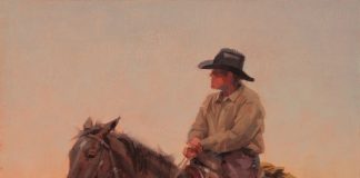 Jim Connelly Room With A View cowboy horse saddle horizon western landscape oil painting