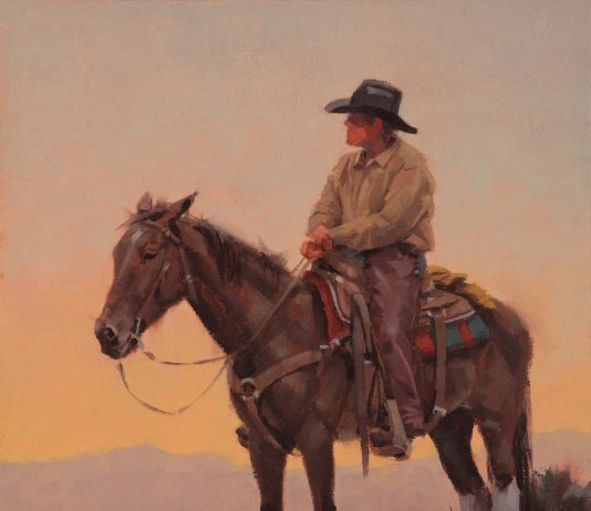 Jim Connelly Room With A View cowboy horse saddle horizon western landscape oil painting