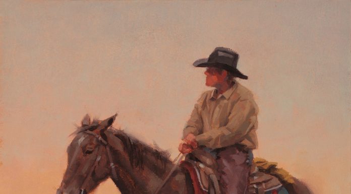 Jim Connelly Room With A View cowboy horse saddle horizon western landscape oil painting