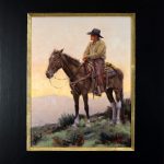 Jim Connelly Room With A View cowboy horse saddle horizon western landscape oil painting framed