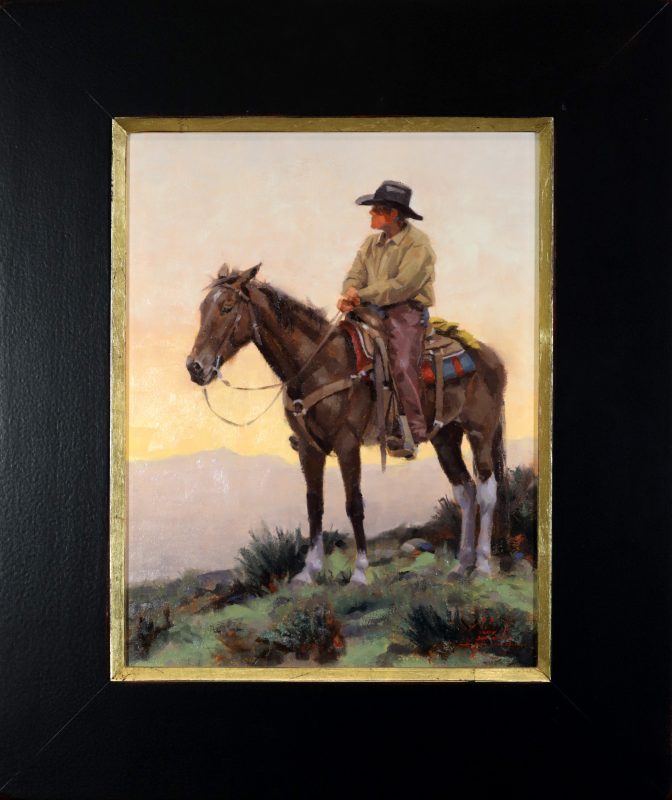 Jim Connelly Room With A View cowboy horse saddle horizon western landscape oil painting framed