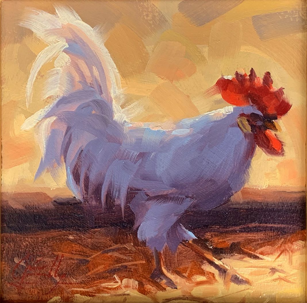 Jim Connelly Rooster Tail chicken western oil painting