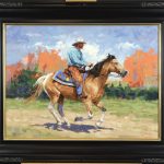 Jim Connelly Shakin' Dust cowboy running galloping horse western landscape oil painting framed