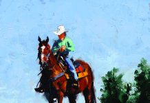Jim Connelly Sister cowgirl horse landscape western oil painting