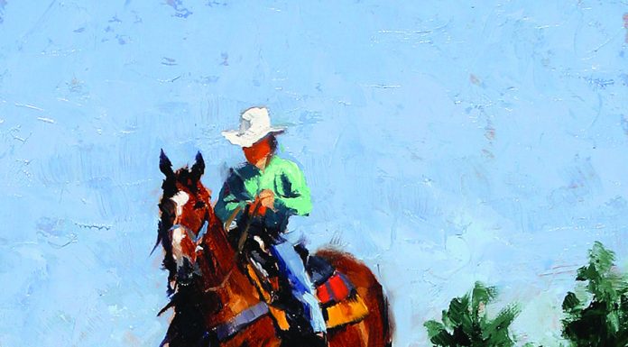 Jim Connelly Sister cowgirl horse landscape western oil painting