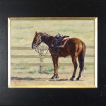 Jim Connelly Waiting For Shorty horse saddle corral tied up western oil painting framed