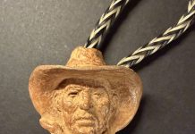 Mehl Lawson Cow Boss bolo tie Prix de West 2005 Cowboy Artists of America western bronze sculpture close