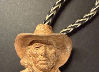 Mehl Lawson Cow Boss bolo tie Prix de West 2005 Cowboy Artists of America western bronze sculpture close