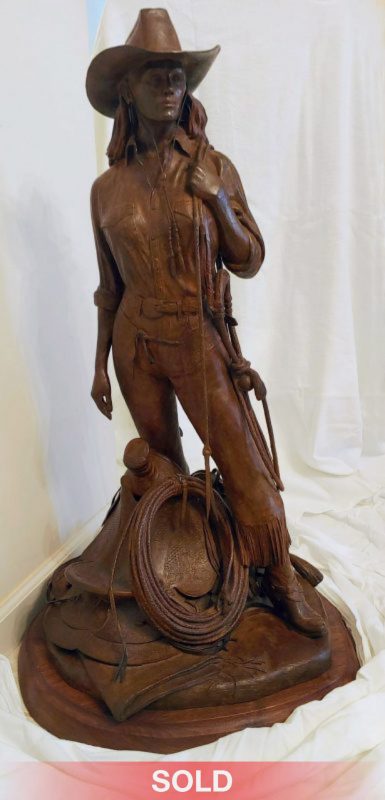 Mehl Lawson Diamonds And Denim Western bronze sculpture woman cowgirl sold