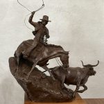 Mehl Lawson Jumping A Wild One cowboy steer longhorn cattle cow rope ranch farm roping action western bronze sculpture sold