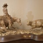 Mehl Lawson Winning Ways cutting horse cowgirl female woman girl horse equine action western bronze sculpture Cowboy Artists of America