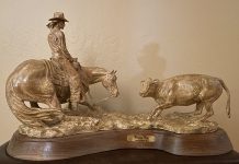 Mehl Lawson Winning Ways cutting horse cowgirl female woman girl horse equine action western bronze sculpture Cowboy Artists of America
