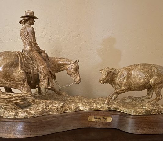 Mehl Lawson Winning Ways cutting horse cowgirl female woman girl horse equine action western bronze sculpture Cowboy Artists of America