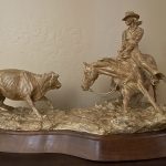 Mehl Lawson Winning Ways cutting horse cowgirl female woman girl horse equine action western bronze sculpture Cowboy Artists of America back