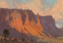 Bill Cramer Shadows On Sentinel Mesa landscape oil painting southwest desert mountain