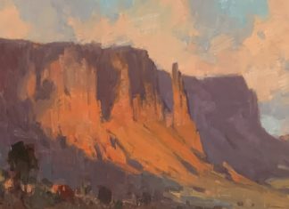 Bill Cramer Shadows On Sentinel Mesa landscape oil painting southwest desert mountain
