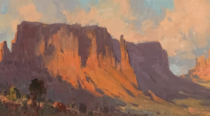 Bill Cramer Shadows On Sentinel Mesa landscape oil painting southwest desert mountain