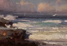 Calvin Liang High Tides seascape ocean beach crashing waves landscape oil painting