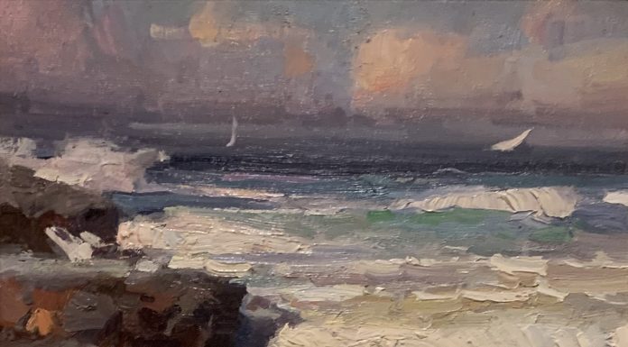 Calvin Liang High Tides seascape ocean beach crashing waves landscape oil painting