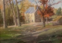 Howard Friedland At The Copper Mill landscape building architecture barn country house fall autumn impressionistic oil painting