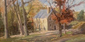 Howard Friedland At The Copper Mill landscape building architecture barn country house fall autumn impressionistic oil painting