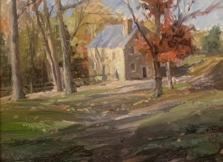 Howard Friedland At The Copper Mill landscape building architecture barn country house fall autumn impressionistic oil painting