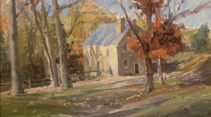 Howard Friedland At The Copper Mill landscape building architecture barn country house fall autumn impressionistic oil painting