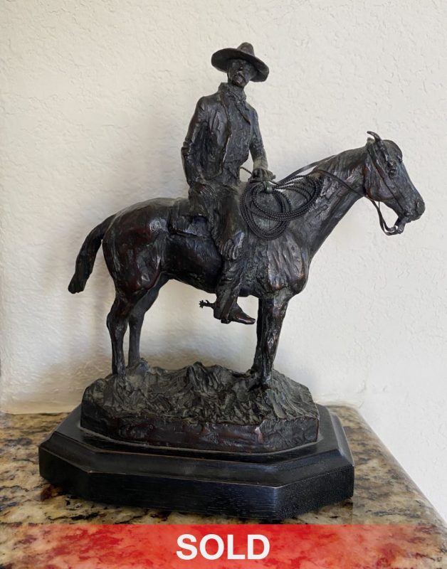 Joe Beeler Buster & Choc cowboy mounted horse saddle spurs western bronze sculpture sold